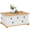 Image de Table basse de salon TEQUILA coffre malle de rangement rectangulaire en bois style mexicain 5 tiroirs pin massif lasuré blanc brun