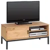 Image de Meuble tv selma banc télévision style industriel design vintage avec 1 porte coulissante et 2 niches, en pin massif brun clair