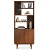 Image de Buffet haut SIMONA 80x188 cm en bois massif coloris châtaignier avec 2 Portes 6 Étagères, Vaisselier en hauteur