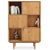 Image de Buffet haut SIMONA 95x139 cm en bois massif coloris chêne avec 3 Portes et 3 Étagères, Vaisselier en hauteur