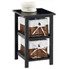 Image de Table de chevet NOKOMIS table de nuit en bois avec 2 paniers en osier et insert en tissu blanc, meuble pour chambre lasuré noir