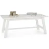 Image de Table basse LUZERNA rectangulaire pour salon en bois massif blanc, 110 x 45 cm, design moderne minimaliste, pieds en bois