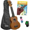 Image de Hage Soprano Ukulele Linden Set (incl. incl. 4 languages Method (DE/EN/FR/ES), Bag unpadded, 3 Picks (Soprano, Soprano), Ukulélé, Marron