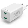 Image de Hama Chargeur rapide, 2x USB-C, PD/Qualcomm, mini-chargeur, 35 W, blanc (35 W, 2 ports), Chargeur USB, Blanc
