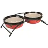 Image de Set Écuelles Eat On Feet, Céramique, 2 × 0,25 L/Ø 12,5 Cm, Rouge/Noir/Crème - Mon Animalerie