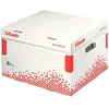Image de Esselte, Archivage + classement, Boîte d'archives à couvercle rabattable SPEEDBOX, taille : L, blanc/rouge, en carton 100 % recyclé