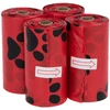 Image de 4 rouleaux de 15 sacs à excréments parfumés, coloris rouge, senteur rose