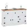 Image de Buffet salle à manger CAMPO en bois massif L 125 cm avec 3 portes battantes et 3 tiroirs spacieux, blanc et brun