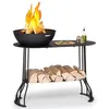 Image de Braséro de jardin - blumfeldt Nantai - Foyer de terrasse - Grille barbecue Ø50cm - Charbon ou bois - Rangement bois - Acier noir