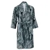 Image de Peignoir de Bain en Coton Tropical Noir & Vert L