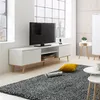 Image de Meuble TV blanc design scandinave avec 2 portes à compartiments ouverts en bois Ekraan