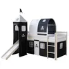 Image de Lit mezzanine avec Tunnel Tour Toboggan Rideau Pirate Noir 90x200