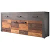 Image de Buffet 4 portes 1 tiroir mélaminé chêne foncé et gris Orcel