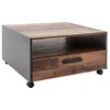 Image de Table basse carré - Panneaux de particules - Décor bois vieilli et gris - Double plateau -1 Tiroir - L70 x P70 x H40 cm