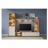 Image de Ensemble meuble TV LOGO - 1 Porte - LED - Mélamine chene clair et blanc mat - L240 x P41 x H185 cm - TRENDTEAM