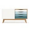 Image de Buffet 4 tiroirs & 1 porte Avon 128cm Chêne & Turquoise