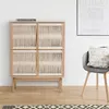 Image de Buffet 4 portes 90x45x122 cm décor frêne et chanvre - AVEDIS