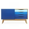 Image de Buffet 4 Tiroirs & 1 Porte "Avon" 128cm Chêne & Bleu Foncé