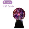 Image de Lumière boule de plasma noir magique 4 pouces sphère de cristal magique lampe de table en verre électrique décor de fête