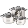 Image de Batterie de Cuisine Induction Acier Inoxydable 6 pcs 3 Couvercles Verre Trempé Maestro MR-2120-6L Argent
