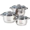 Image de Batterie de Cuisine Induction Acier Inoxydable 6 pcs 3 Couvercles Verre Trempé Maestro MR-2020-6M Argent
