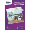 Image de Pack de 8 feuilles autocollantes mates A4 Avery Dennison Blanc pour imprimantes jet d'encre