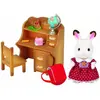 Image de Figurine Fillette Lapin Chocolat Sylvanian Families 7 cm + Bureau et Accessoires