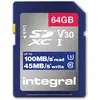 Image de Integral INSDX64G-100V30 64GB SD CARD SDXC UHS-1 U3 CL10 V30 JUSQU'A 100MBS READ 45MBS WRITE UHS-I (64 Go, SD, SDXC, U3, UHS-I), Carte mémoire, Noir