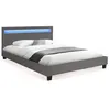 Image de Lit double NEO avec tête de lit LED intégrées et sommier 140 x 190 cm PVC gris