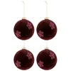 Image de Lot de 4 Boules de Noël "Fleurs Velours" 12cm Rouge