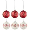 Image de Lot de 6 Boules de Noël "Flocons de Neige" 8cm Blanc & Rouge