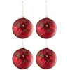 Image de Lot de 4 Boules de Noël Fleurs "Rosaline" 12cm Rouge