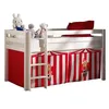 Image de Vipack PINO Lit sureleve en pin massif avec sommier Blanc + Rideau de lit Chucky