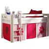 Image de Vipack PINO Lit sureleve en pin massif avec sommier Blanc + Rideau de lit Pink Flower
