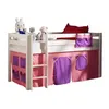 Image de Vipack PINO Lit sureleve en pin massif avec sommier Blanc + Rideau de lit Bella