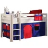 Image de Vipack PINO Lit sureleve en pin massif avec sommier Blanc + Rideau de lit Domino
