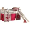 Image de Vipack PINO Lit mezzanine avec toboggan pin massif Blanc + rideau de lit Pink Flower