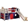 Image de Vipack PINO Lit mezzanine avec toboggan pin massif Blanc + Rideau de lit Domino