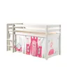 Image de Vipack PINO Lit sureleve en pin massif avec sommier Blanc + Rideau de lit Princess
