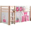 Image de Vipack PINO Lit Compact Pin Massif Naturel + Rideau de lit Princess + 3 Pochettes Princesse