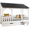 Image de Vipack MALIA Lit cabane 90x200 avec toit noir + lit gigogne
