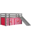 Image de Vipack Lit Enfant Surélevé Avec Toboggan Pino 90x200cm Gris + Rideau de lit Chucky