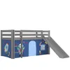 Image de Vipack Lit Enfant Surélevé Avec Toboggan Pino 90x200cm Gris + Rideau de lit Space