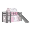 Image de Vipack Lit Enfant Surélevé Avec Toboggan Gris + Rideau et tunnel de lit + 3 pochettes birdy