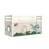 Image de Vipack PINO Lit sureleve en pin massif 90x200cm avec sommier Blanc + Rideau en 4 parties Dinos