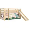 Image de Vipack PINO Lit Compact avec Toboggan Pin Massif Nature + Rideau en 4 parties Dinos