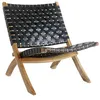 Image de Chaise en teck et cuir noir PERUGIA
