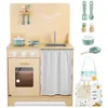 Image de Mamabrum Cuisine Enfant en Bois avec Eclairage LED (Hauteur) 86 x 55 x 29.5 CM+ Tablier & Accessoires en Bois - Four Placard Rideau - CE & EN