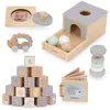 Image de Jeux Éveil Sensoriel Montessori en Bois, Boîte éducative Enfant, 6 Jouets Éducatifs, Jeux Bois, Hochet, Blocs, Voiture, Hérisson, Livre
