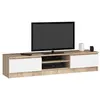 Image de Meuble TV pour salon AKORD Chêne Sonoma 160 cm 2 portes façade Blanche 2 étagères 160x40x33 cm